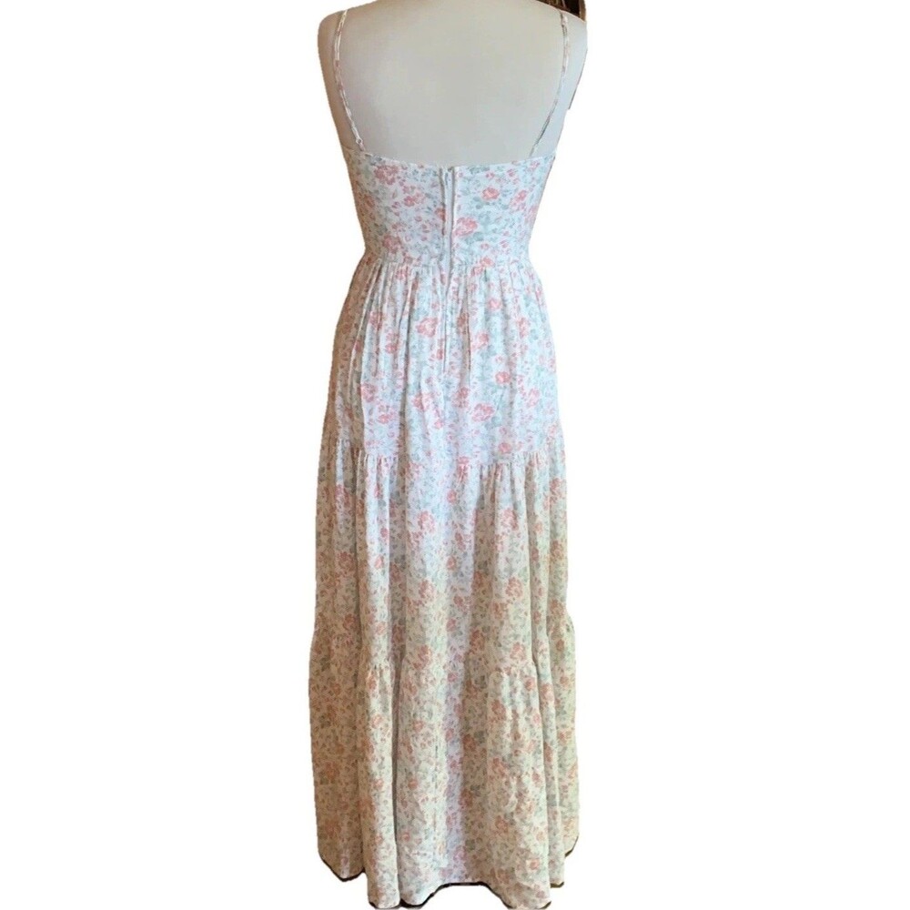 Floral Maxi Laceup Corset Dress Cottagecore Milkmaid Audrey Parks Small Pink - Picture 3 of 14